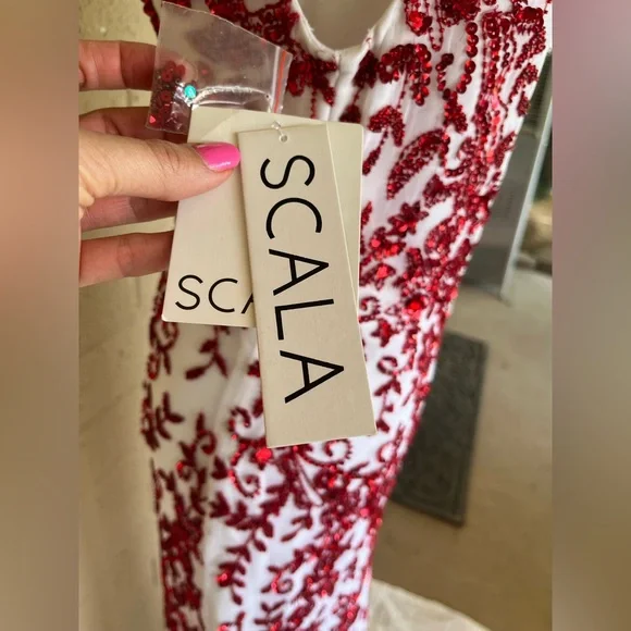 Rare! Scala beaded/ sequined dress. Handmade. Prom/ formal/ long. White & red. M - Picture 6 of 13